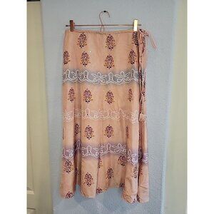 WD NY VINTAGE Y2K SILK PAISLEY MAXI SKIRT BEADED PEASANT FLORAL 8 LOW RISE